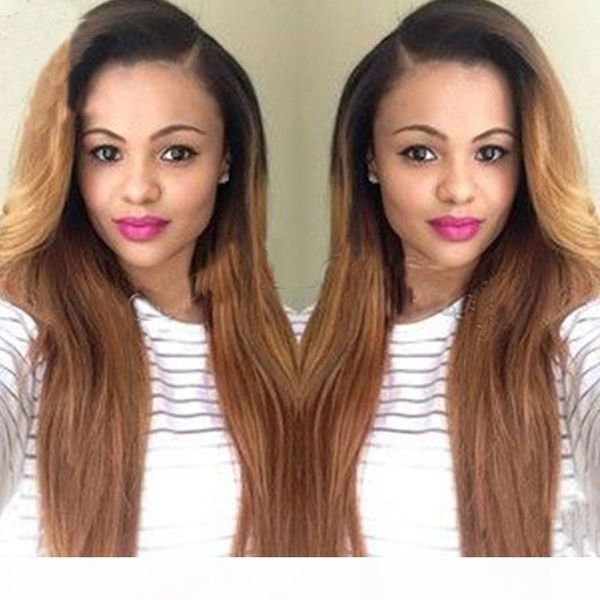 

ombre lace front wig human hair virgin brazilian hair glueless straight full lace wigs two tone color #t1b 30 for balck women, Black;brown