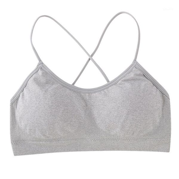 

women girls seamless sports bralette underwear criss cross strappy beauty back padded bra solid color wire basic brassiere1, Black;white