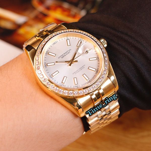 

edition 116244-0043 white date dial rose gold diamond bezel 821a-3 automatic mechanical movement mens watch 316l steel band watches, Slivery;brown
