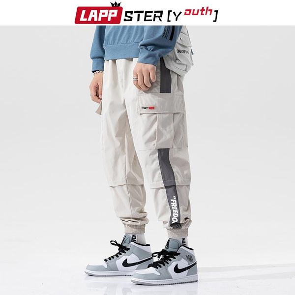 

lappster-молодежь мужчины японский streetwear joggers 2020 мужчины side полосатый лоскутная cargo pants мужской черный сыпучие sweatpants, Black