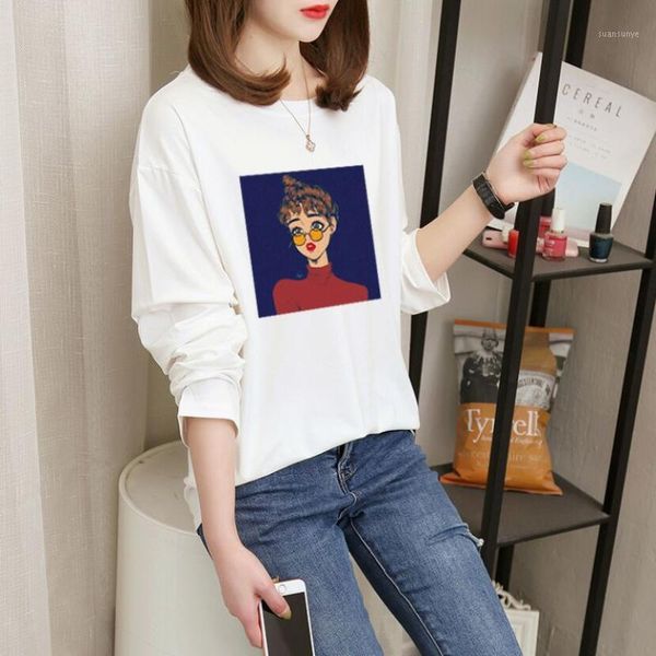 

woman tshirts long sleeve autumn o-neck printed t shirt femme oversized tees aesthetic clothes streetwear spring dropship1, White