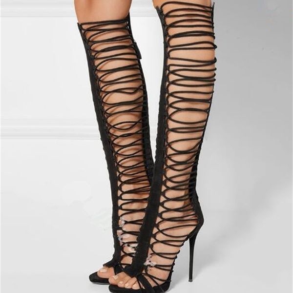

2020 man beautiful with toe open ties above his knee sandals you'll see boots new diggin'sandals heels upiv, Black
