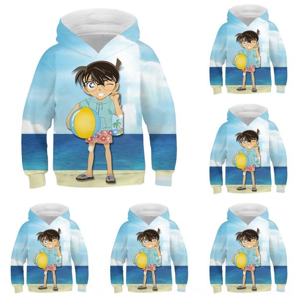 

xer94 2020 новый мультфильм conan детектив топ 3d цветной печати мальчиков и девочек с капюшоном случайные 2020 топ новый детектив конан мул, Black