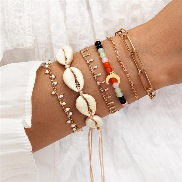 

bohemian gold tassel bracelets for women summer shell candy color crystal stone geometric star bangle jewelry, Black