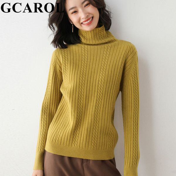 

gcarol autumn winter twist floral coarse sweater women thick turtleneck elegant knitted bottom jumper daily versatile pullover lj201112, White;black