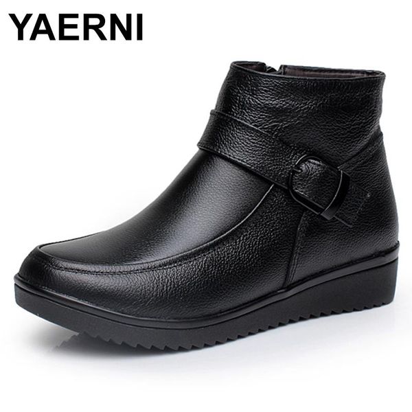 

boots yaerni genuine leather women shoes flat heel soft cowhide women's antiskid sole ankle single size35-43 e367, Black