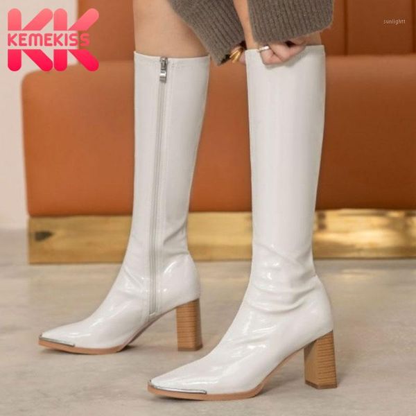 

boots kemekiss women high heel square toe zipper shoes thick fashion winter party size 34-501, Black