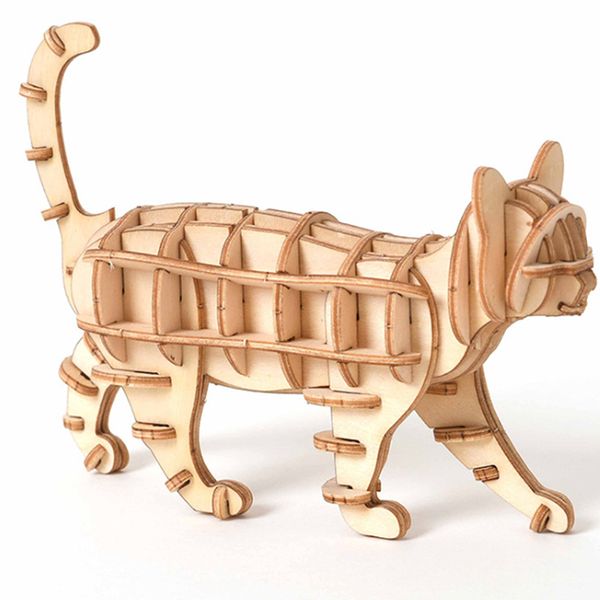 Puzzle Bord Neue Zusammengebaute Kreative DIY Puzzle Holz Tier Katze Antike Box Modell Geschenk Laser Schneiden 3D Puzzles Spielzeug