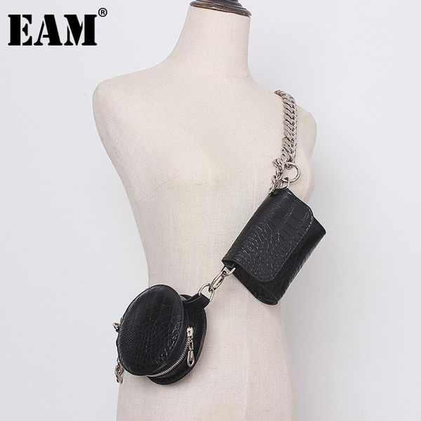 

eam] pu leather black mini bag split joint metal chain belt personality women new fashion all-match spring autumn 2020 1da546, Black;brown