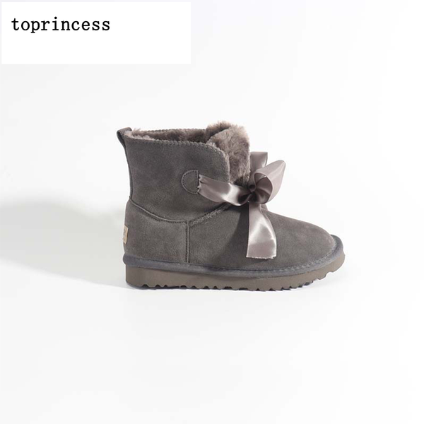 

zx27 toprincess теплых мод голеностопного furry fur boots winter snow butterfly-узел платформа сапог женской середины кожа теленок, Black
