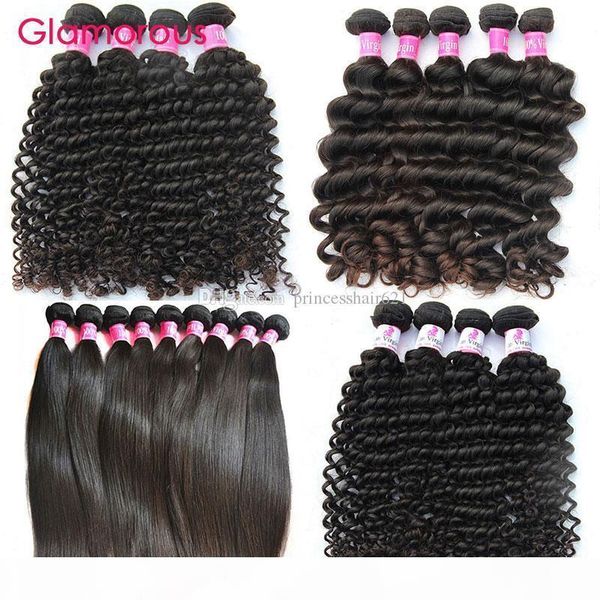 

glamorous brazilian hair weaves 5 bundles 100% virgin human hair deep wave curly straight natural wave unprocessed brazilian hair weft, Black