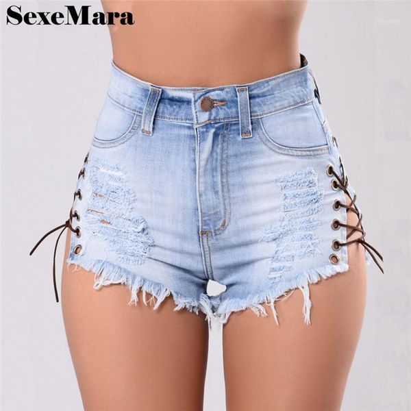 

women high waist micro denim shorts summer lace up side split ripped hole casual summer jean tight mini shorts d53-ab121, White;black