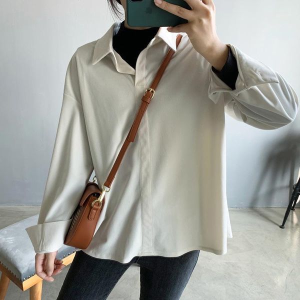 

2020 women blouses turn down collar corduroy material womens and blouse spring vintage shirts blusas roupa feminina clothes1, White