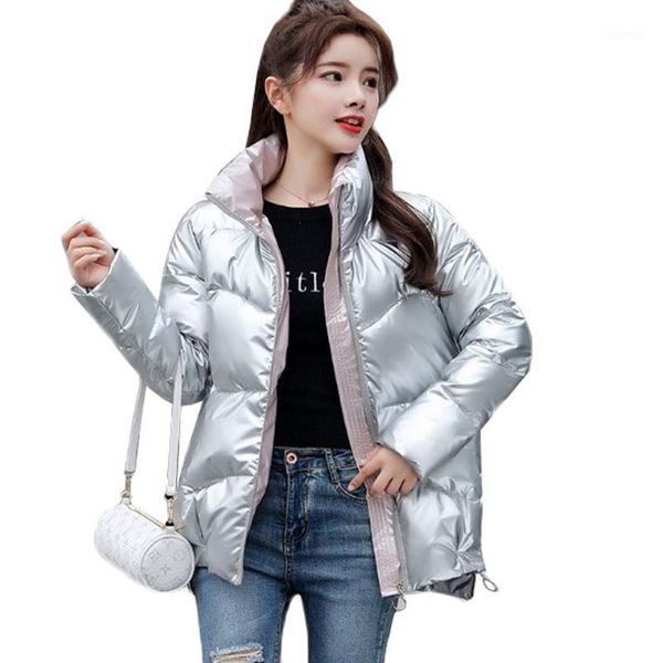 

2020 autumn winter women's coats fashion silver stand collar parkas winter jacket women pockets thicken padded cotton coat ah3651, Black