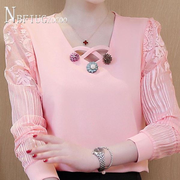 

2021 autumn winter lace women blouse temperament short style female blouses, White