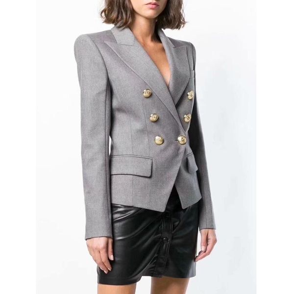 

10.19 grey tailored double breasted blazer gold buttoned front flap pocket slim coat woman 2020 new, White;black