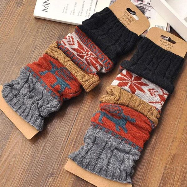 

socks & hosiery fashion women printed embroidery warm knee high winter knit crochet leg warmer boot cuffs long, Black;white