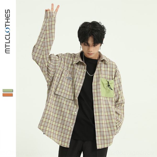 

dsxdm mtl long korean spring men's men's plaid sleeve hipster loose contrast color ins trendy coat shirt shirtshirt coat sgcgx, Blue