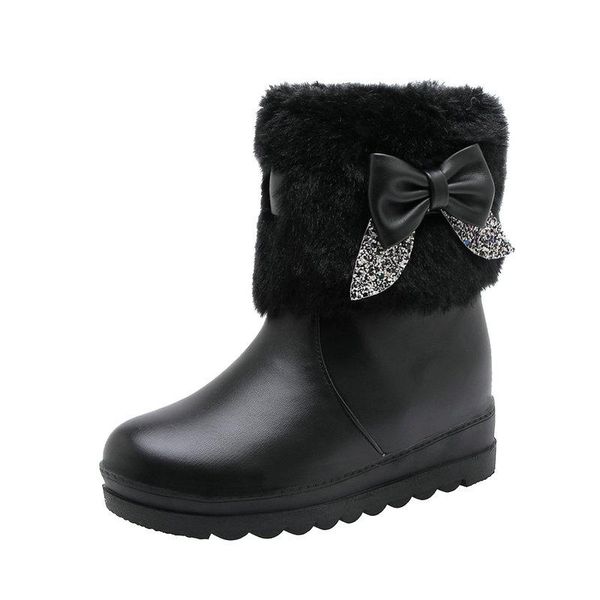 

plush bowtie fur low heels slip on ankle snow boots women boots female winter warm women's platform shoes black pink