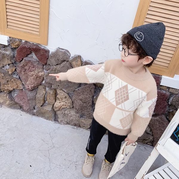 

boy's pullover 2019 new style for autumn and winter children like mink western style thickened zhong xiao tong baby sweater wmtner mywj, Blue