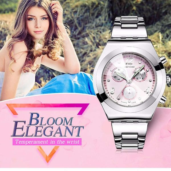 

low price longbo steel band fake three eye diamond fashion women's watch