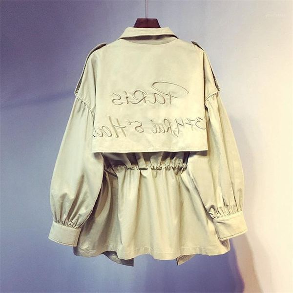 

korean embroidery ladies trench coat 2019 spring autumn fashion new white womens windbreakers loose casual thin outerwear women1, Tan;black