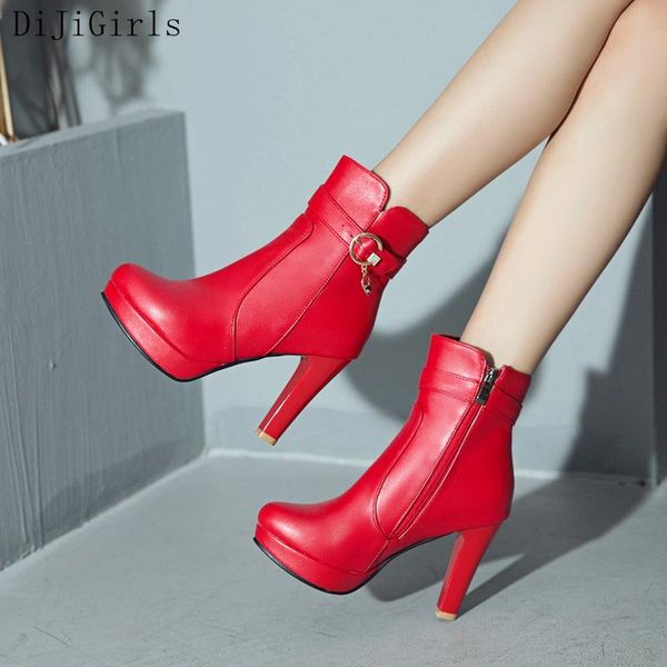 

booties women spring autumn boots red white black bridal wedding party ankle boots high heel platform plain shoe