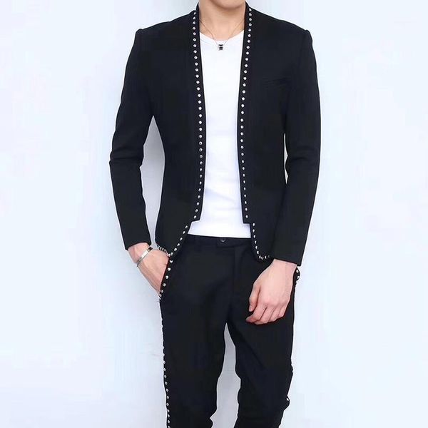 

2020 korean rivet suit hair stylist suit two-piece hair salon team overalls uniform night man1, White;black