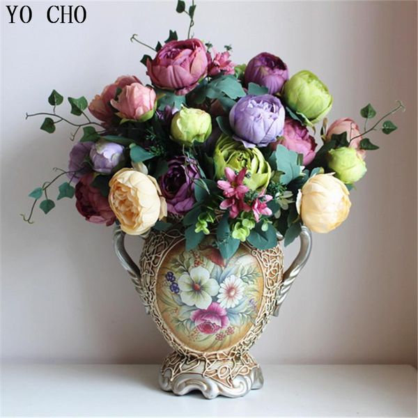

decorative flowers & wreaths [12 flower heads] european1 bouquet wholesale silk peony articial make handmade fabric 6colors