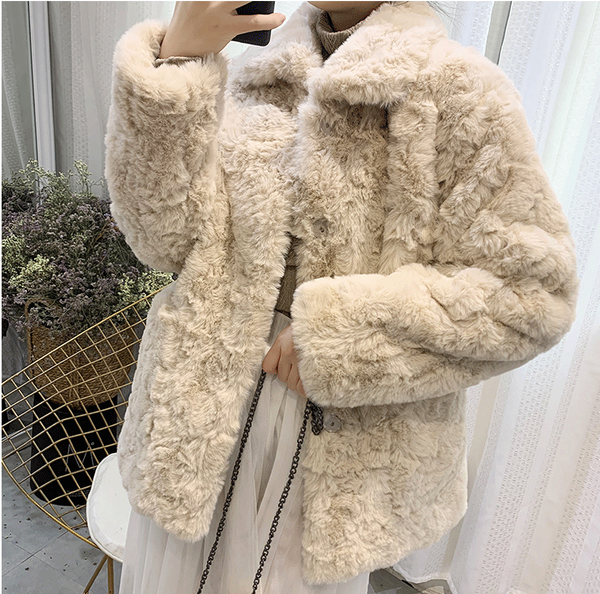 

2021 new short furry rex fur coat korean thickened plush jackets for women winter warm coats casual outerwear, Black