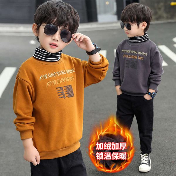 

2020 new leisure base coat boys' autumn and winter high collar children's letter plush sweater, Black