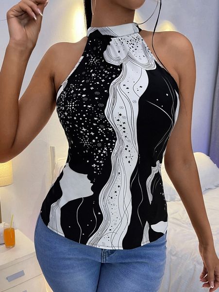 

sxy abstract print halter c8bf#, White