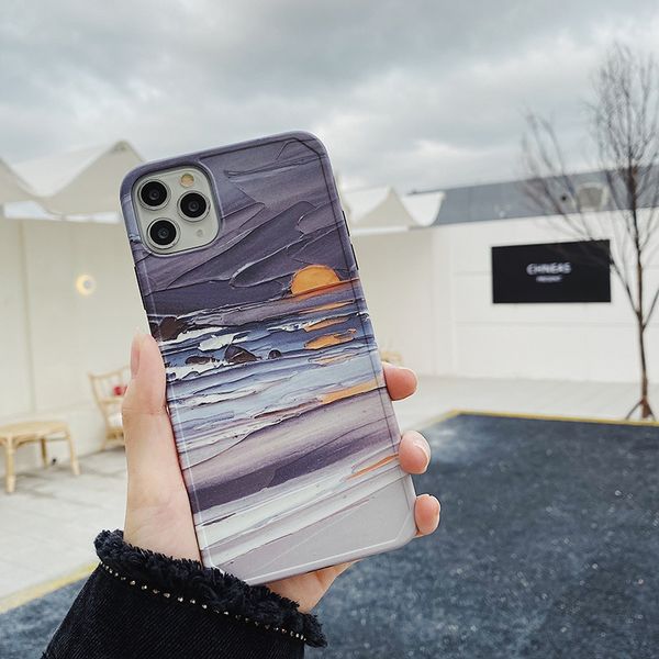 

signalshin matte sunrise on ocean retro painting frame phone case for iphone 12 se xr xs x 11 pro max 7 8 plus 6 6s soft coque