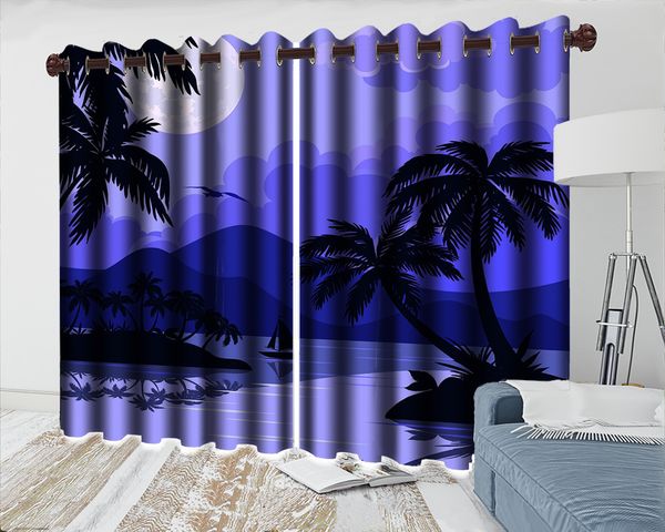 

luxury 3d curtains dream coconut tree night view living room bedroom beautifully decorated 3d modern curtain