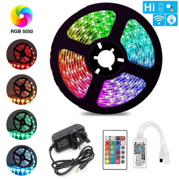 

2021 new smd 5050 flexible ribbon fita led light strip rgb 2 x 5m tape diode + wifi 24key remote control +5a adapter wqcv