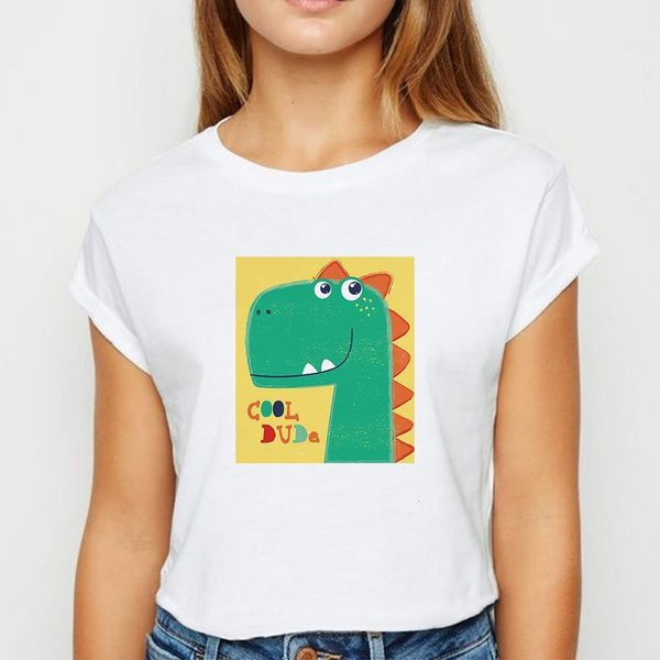

female cool dude dinosaur tshirt avant-garde oversize round neck spring summer t shirt harajuku casual white t-shirt