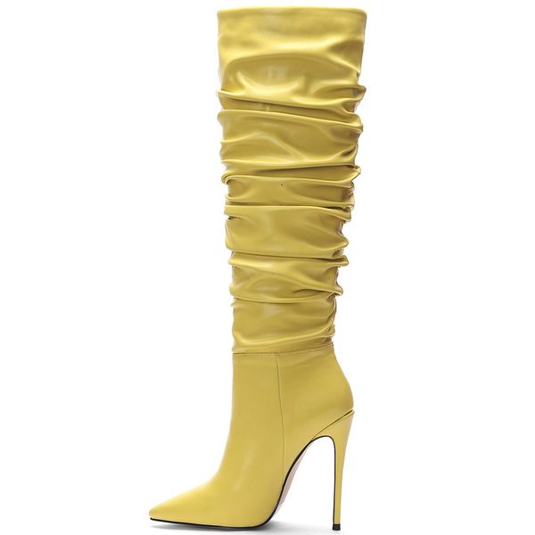 

2021 luxury woman boots high heels 12cm multicolor thin heels soft leather long boots night-club party, Black