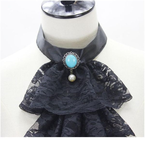 

retro tri-layer ruffles wave lace fake collar imitation diamond pearl detachable necklace choker tie women cloth qylnza, White