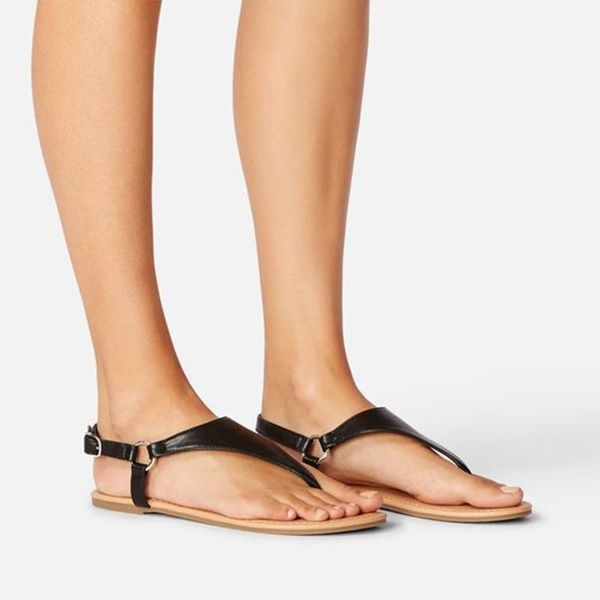 

casual ankle buckle strap femmes thong sandales ladies clip toe striped summer dropshipping women sandals pu leather flat shoes1, Black