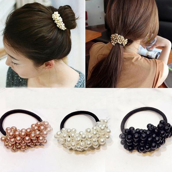 

women accessories pearls beads headbands ponytail holder girls scrunchies vintage elastic hair bands rubber rope headdress