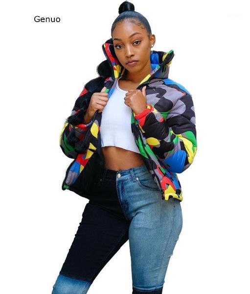

women plus size s-4xl camouflage print winter wear bubble parkas coat outerwear fashion cropped puffer down warm coats 1, Black