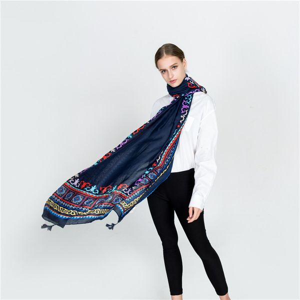 

new bohemian scarf tassel shawl air conditioning room silk scarf blouse in autumn 2020, Blue;gray