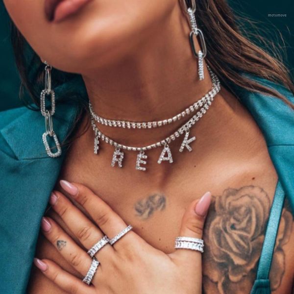 

chokers 2021 letter necklaces rhinestone pendants hiphop jewelry for girlfriends/female friends gifts1, Golden;silver