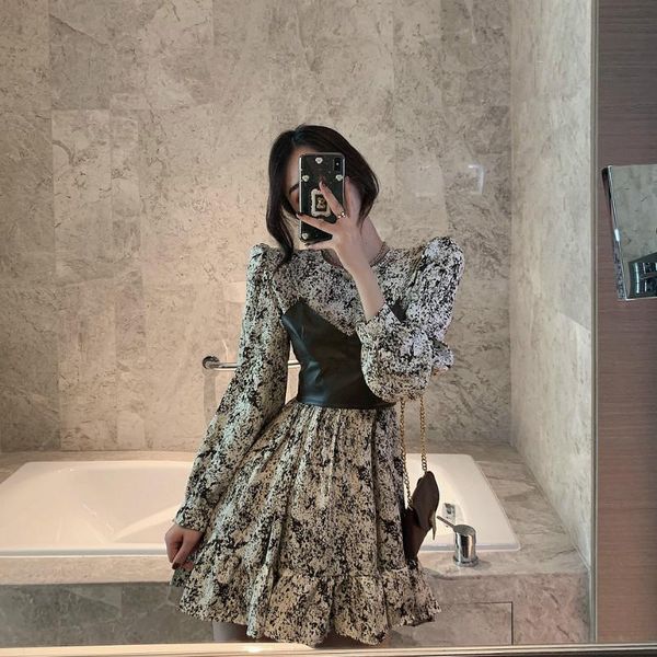 

plus size women's clothing long sleeve chiffon shirt dresses+black sling for women floral elegant party autumn winter 2021, Black;gray