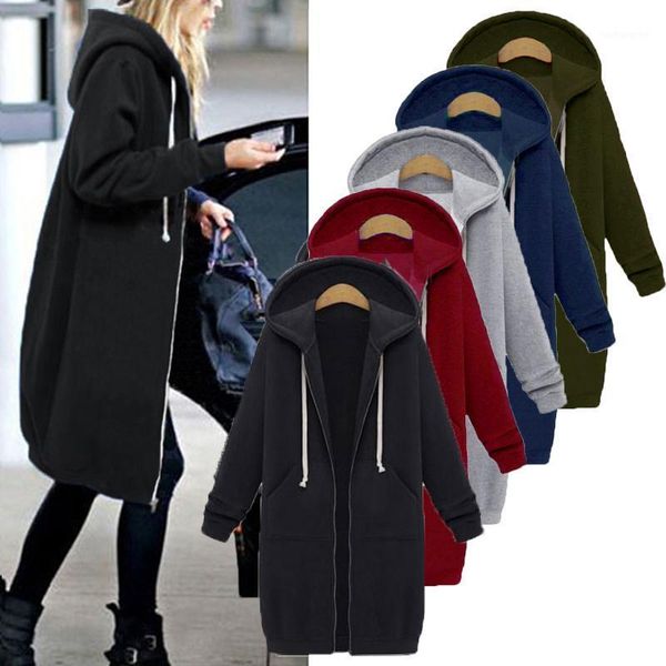 

women's hooded sweatshirt zanzea 2021 winter fleece warm long zipper outerwear parkas woman jumpers oversized coats jackets1, Black
