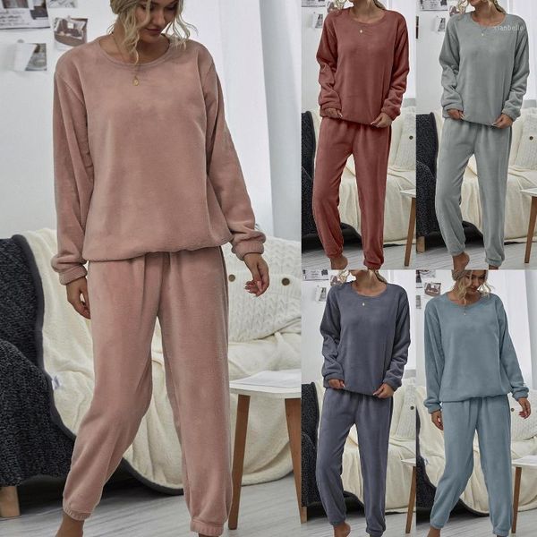 

2020 women autumn winter plush blouse warm pants loungwear homwear two piece outfit solid sweatpants set women pullover1, Gray