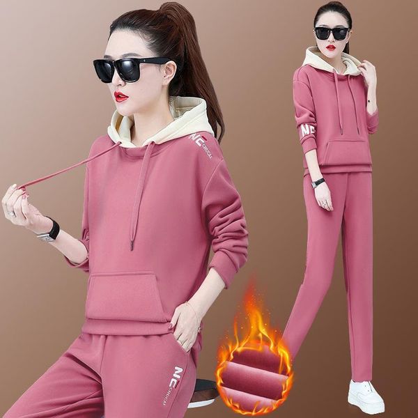 

зима женщины спортивная tracksuit толстые ватки фуфайки hoodie + брюки запуск jogger тренажерный зал тренировка повседневный комплект спорти, Black;blue