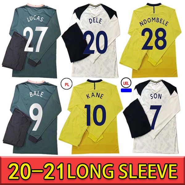 

home bale 2021 kane son bergwijn ndombele long sleeve soccer jerseys lucas dele jersey football kit shirt lo celso kids kit, Black;yellow