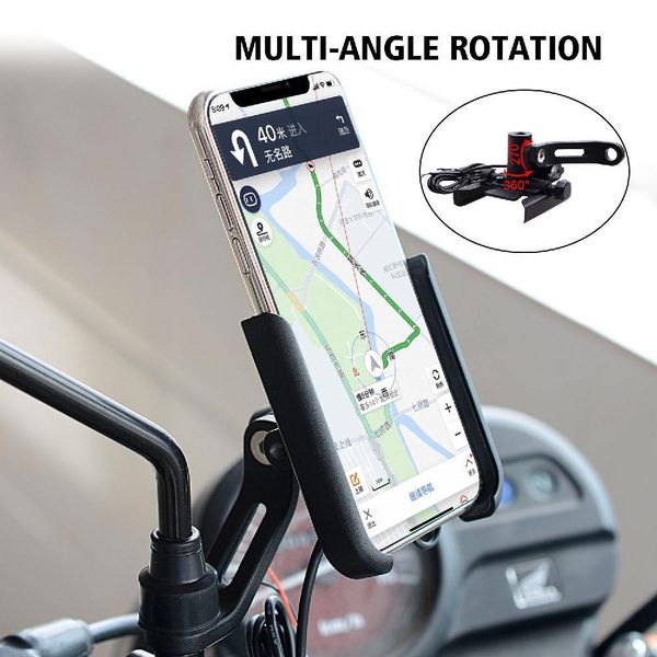 

motorcycle aluminum alloy quick charging support 360 rotation cycling rearview installation mobile phone holder
