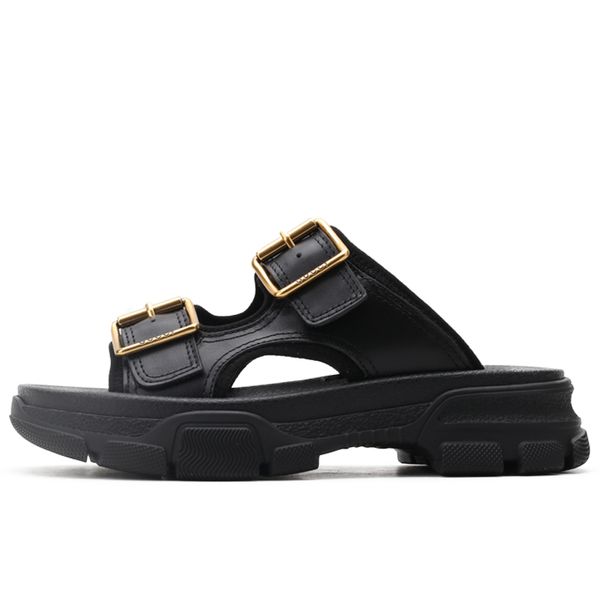 

casual fashion women slippers real leather luxury brand sandals for woman genuine leather flat beach shoes designer, Black